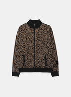 BADBLOOD Leopard Print Zip Cardigan Stand Collar Knit Jacket