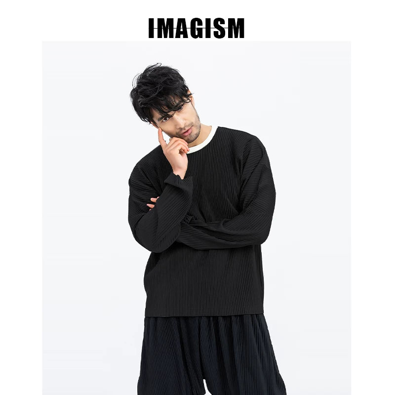 IMAGISM Japanese Pleated Off Shoulder Round Neck Long Sleeve JK021