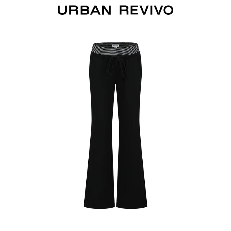 Urban Revivo Splicing Striped Lace Up Straight Pants