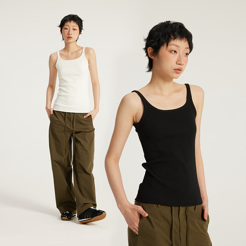 Inflation High Elastic Threaded Square Neck Suspender Bottom Shirt