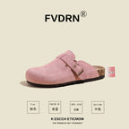 FVDRN Genuine Leather Cork Sole Clog Slippers