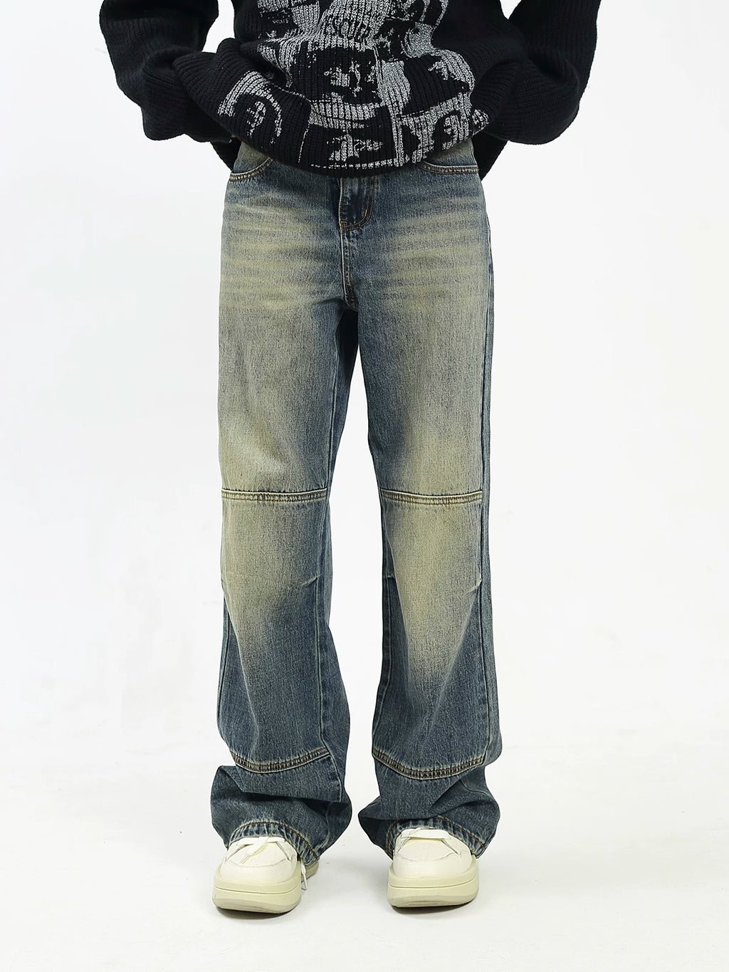 KKBBU Washed Yellow Mud Dyed Floor Length Jeans