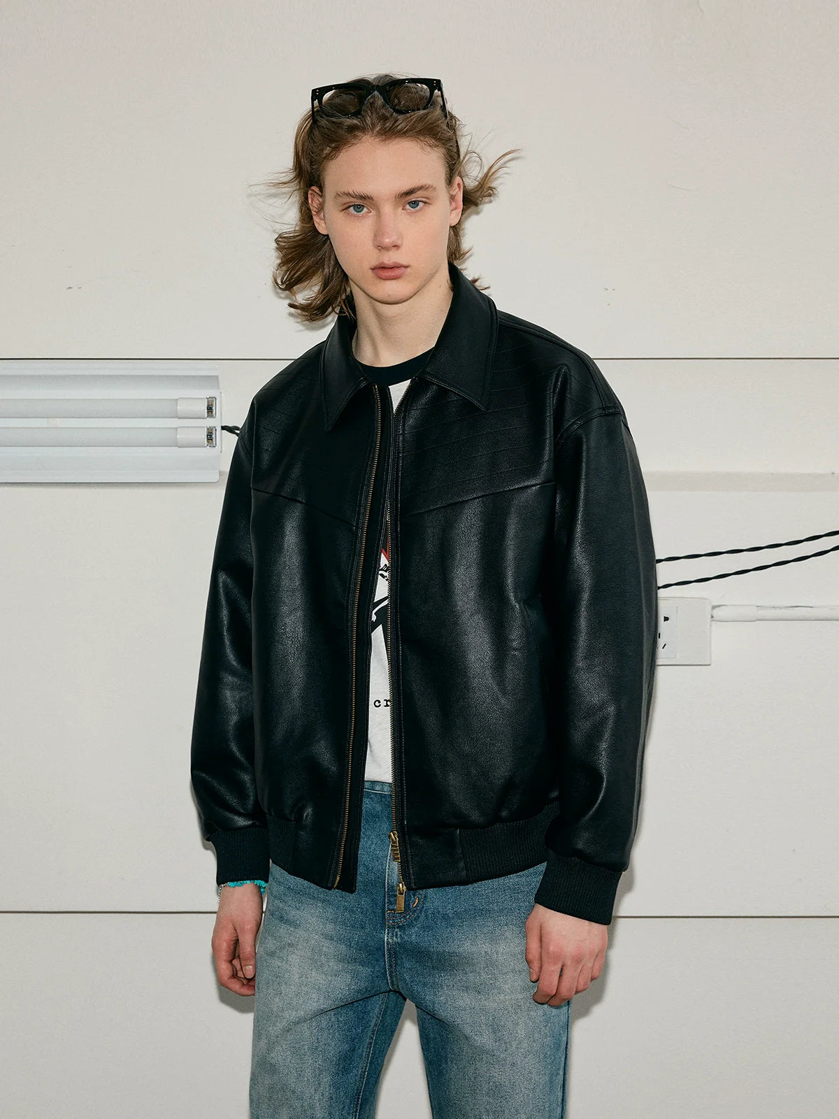 KREATE Vintage Matte Textured Split Shoulder Pu Leather Jacket