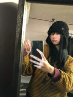 I4P STUDIO Webhouse Retro Star Striped Velvet Hooded Sweatshirt