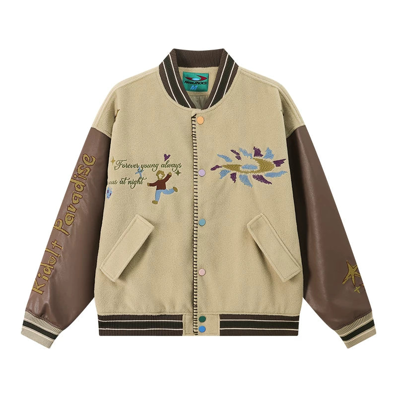 Mr. Jiangnan NewJNXS “Big Kids’ Paradise” Contrast Stitch Baseball Jacket
