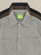 American Vertical Striped Textured Lapel Long-Sleeve Shirt