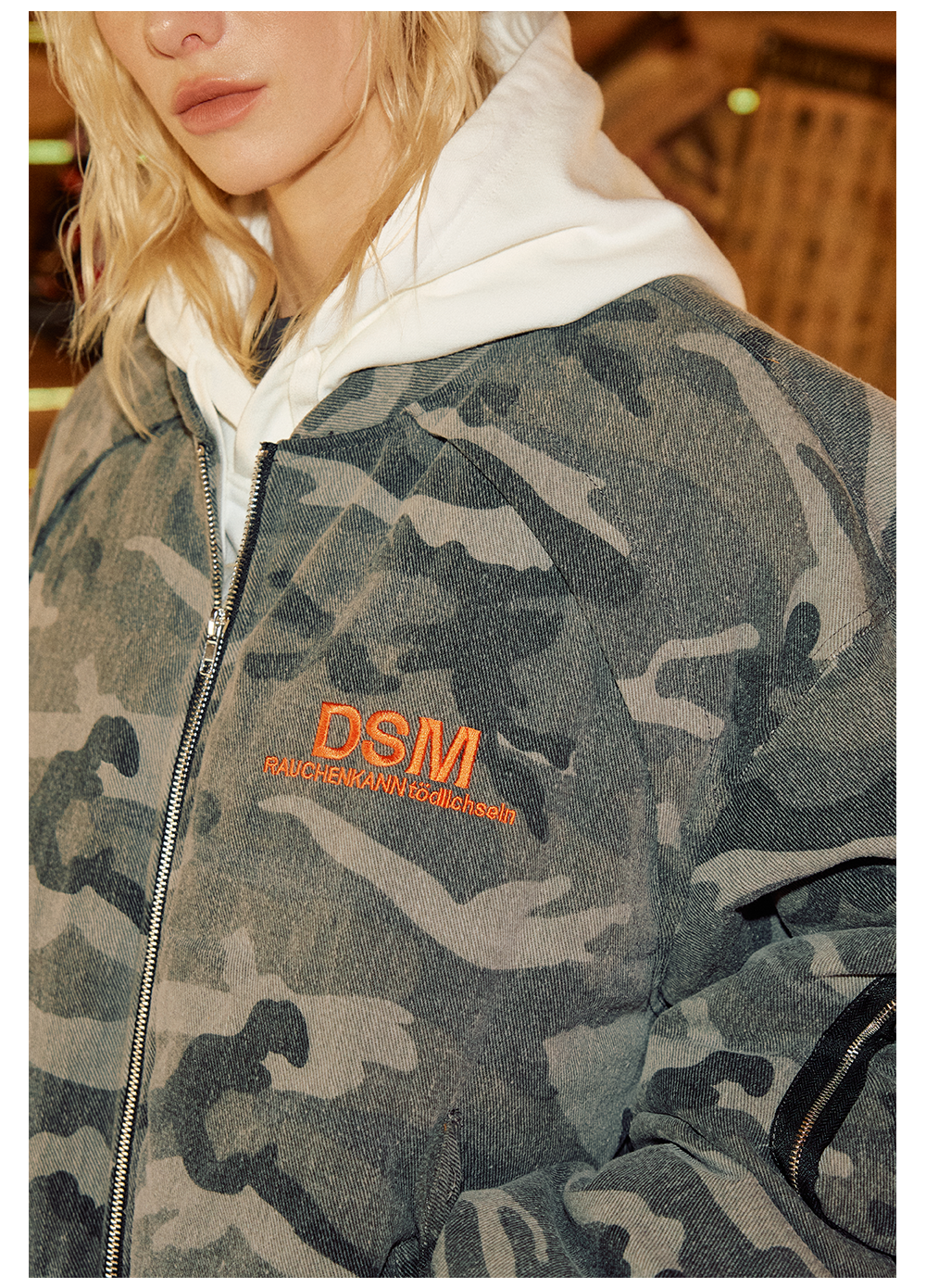 DONSMOKE Camouflage Print Lantern Scimitar Sleeve Jacket