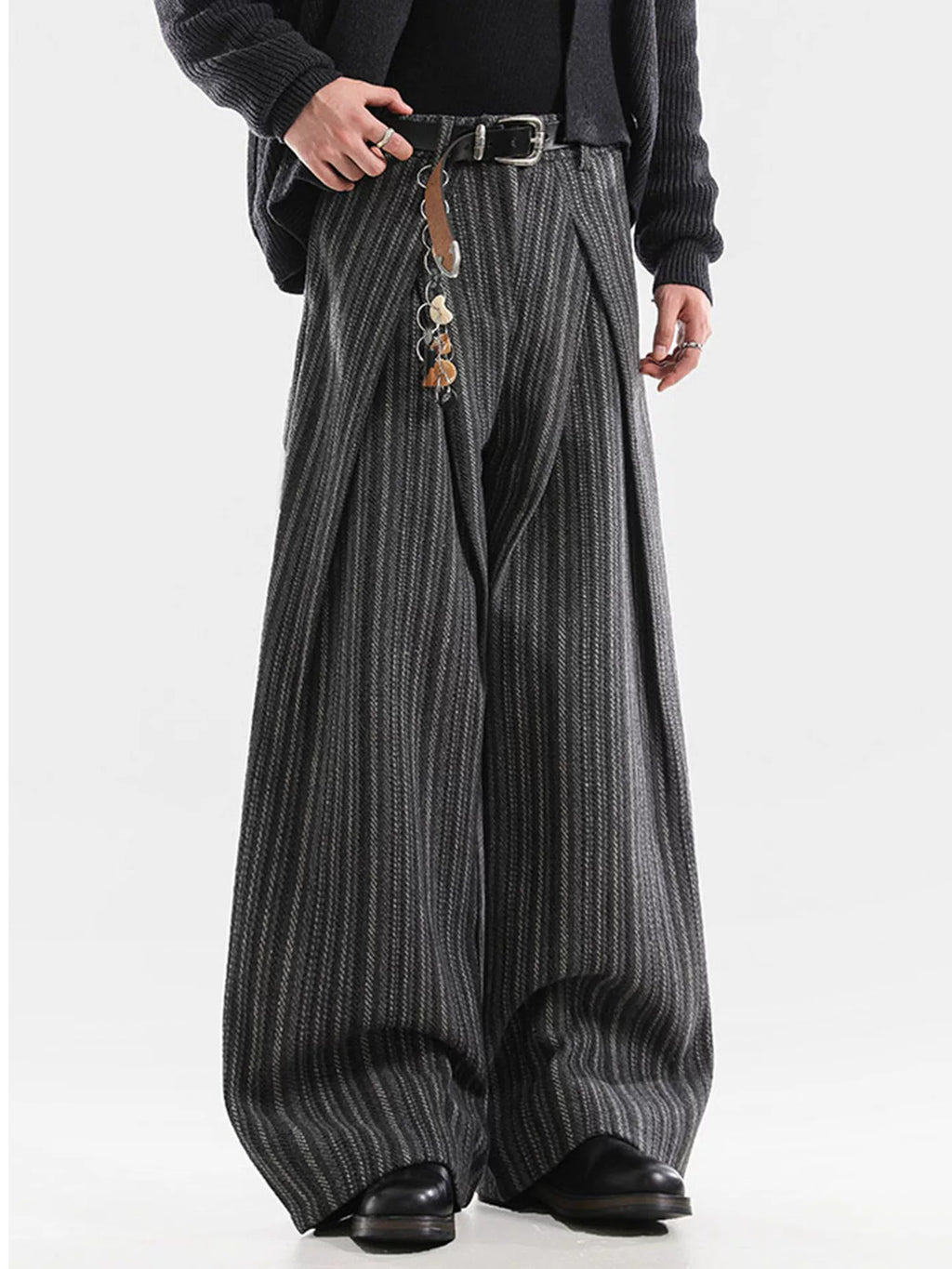 American Retro Pleated Striped Wool Wide Leg Pants