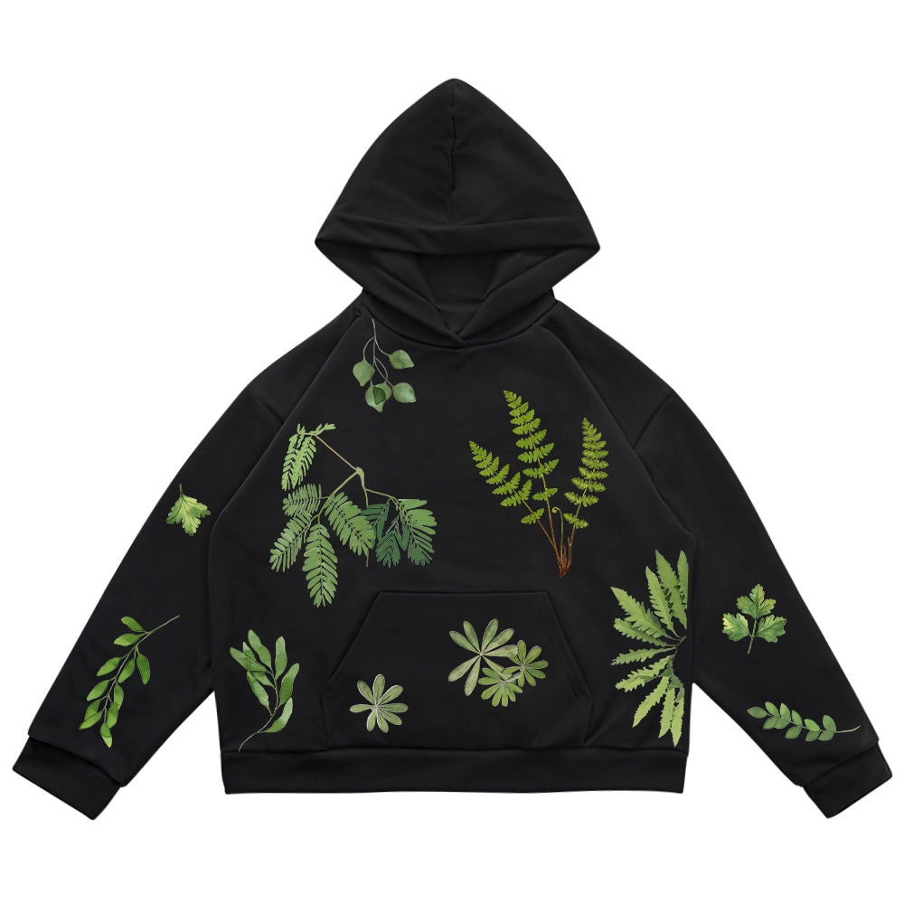 Artist Series Plant Print Retro Hooded Sweatshirt