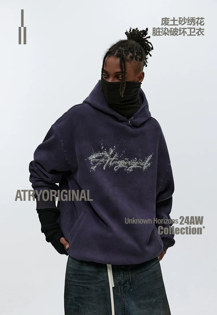 ATRY Embroidered Dirty Dye Damaged Sweater