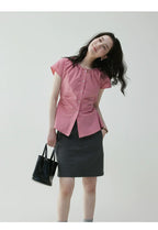 VOOE Waist Pleated Strap Slim-fit Shirt