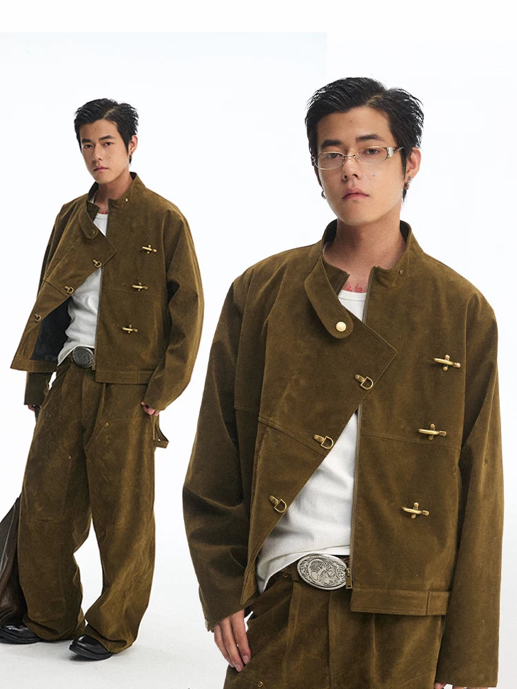 CoosRetro Autumn Faux Suede Airplane Button Jacket