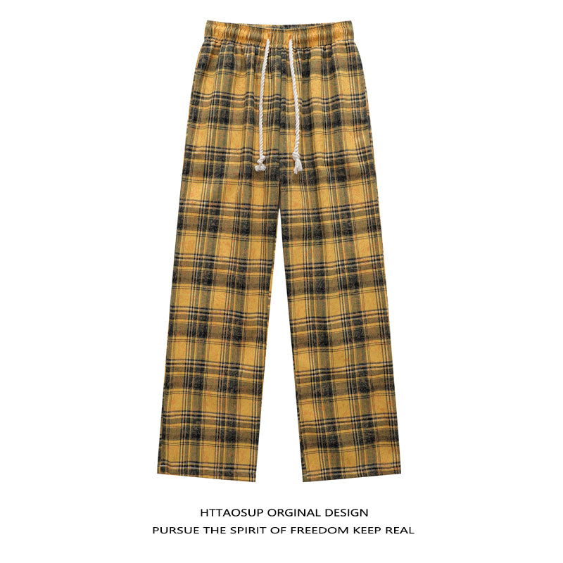 HTTAOSUP Retro Plaid Wide-Leg Pants
