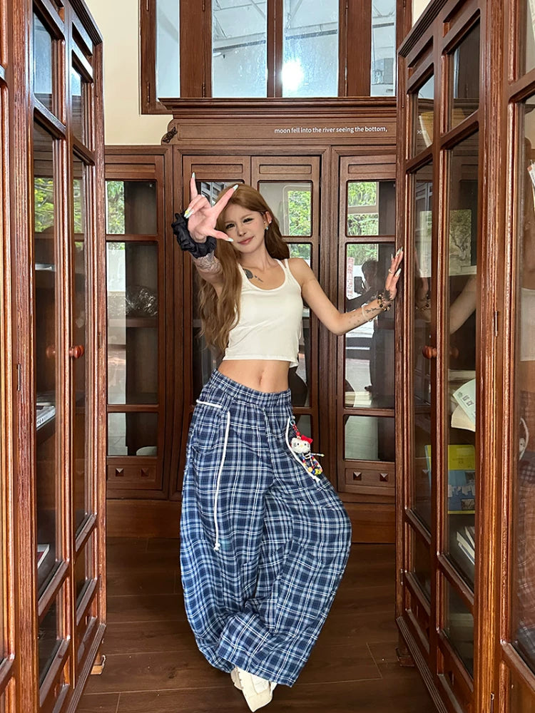SIXMINU Sweet Scimitar Plaid Wide Leg Pants