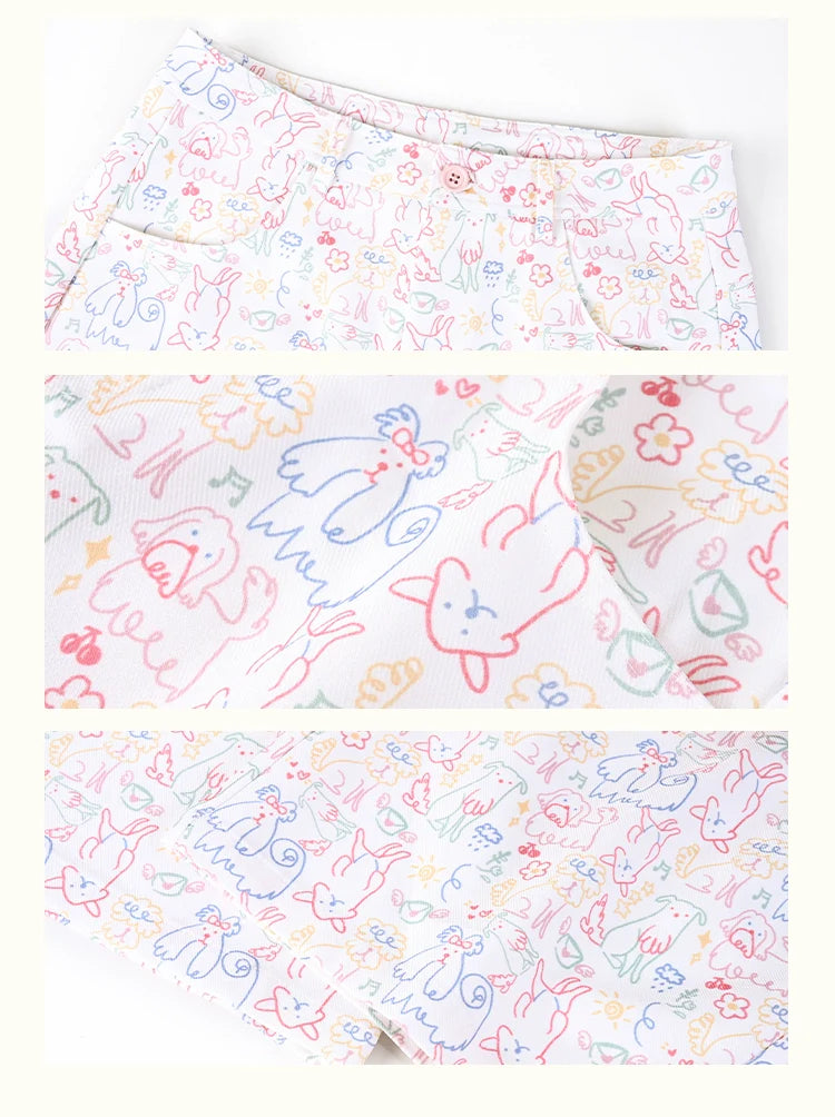 Umoumo Loose Color Puppy Graffiti Printed Casual Pants