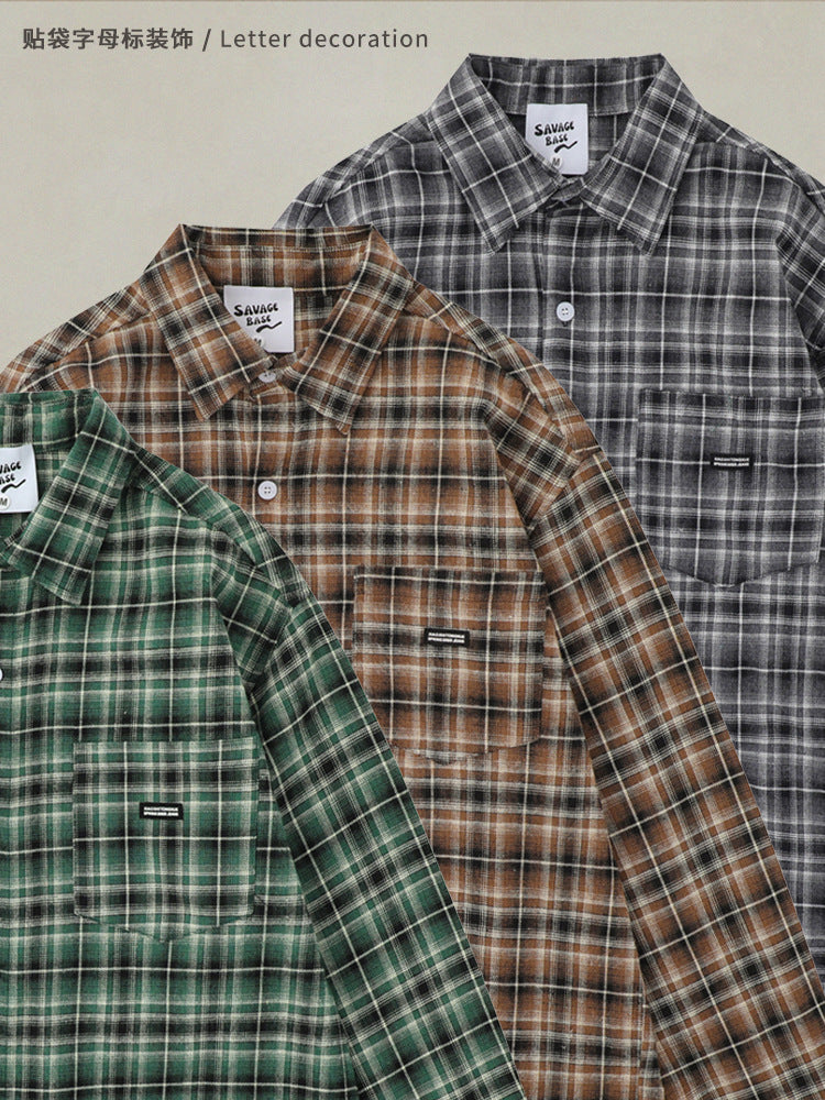 American Retro British Plaid Long-Sleeve Shirt