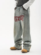 UNTILWERICH Do Old Graffiti Splash Ink Wash Straight Jeans