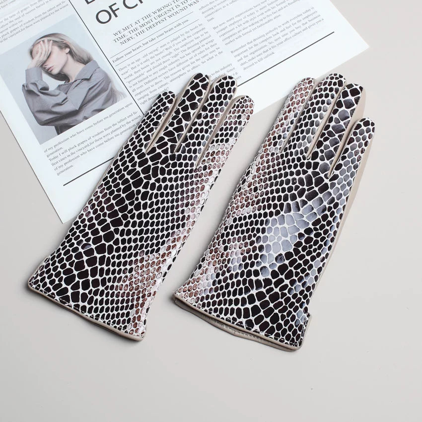 St. John's Snake Print Suede Velvet Warm Gloves