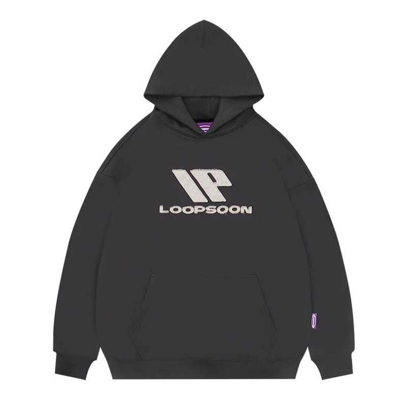 Loopsoon Hooded Pullover Monogram Patch Loose Guard