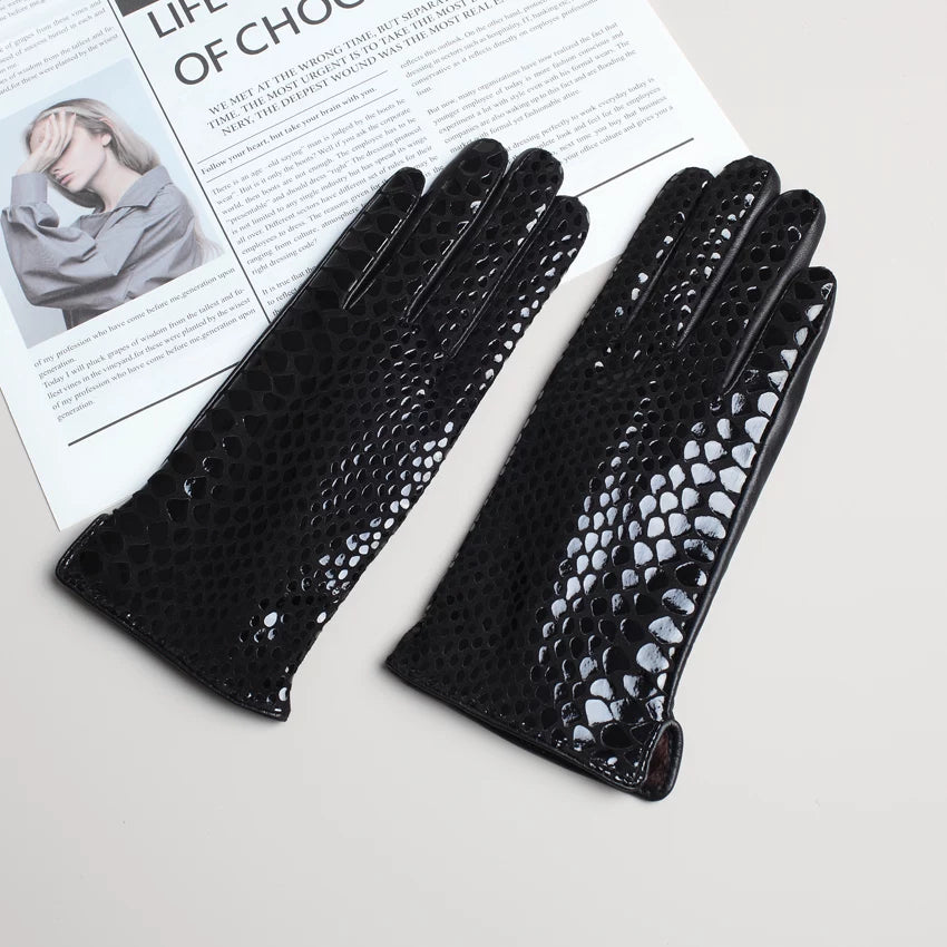 St. John's Snake Print Suede Velvet Warm Gloves