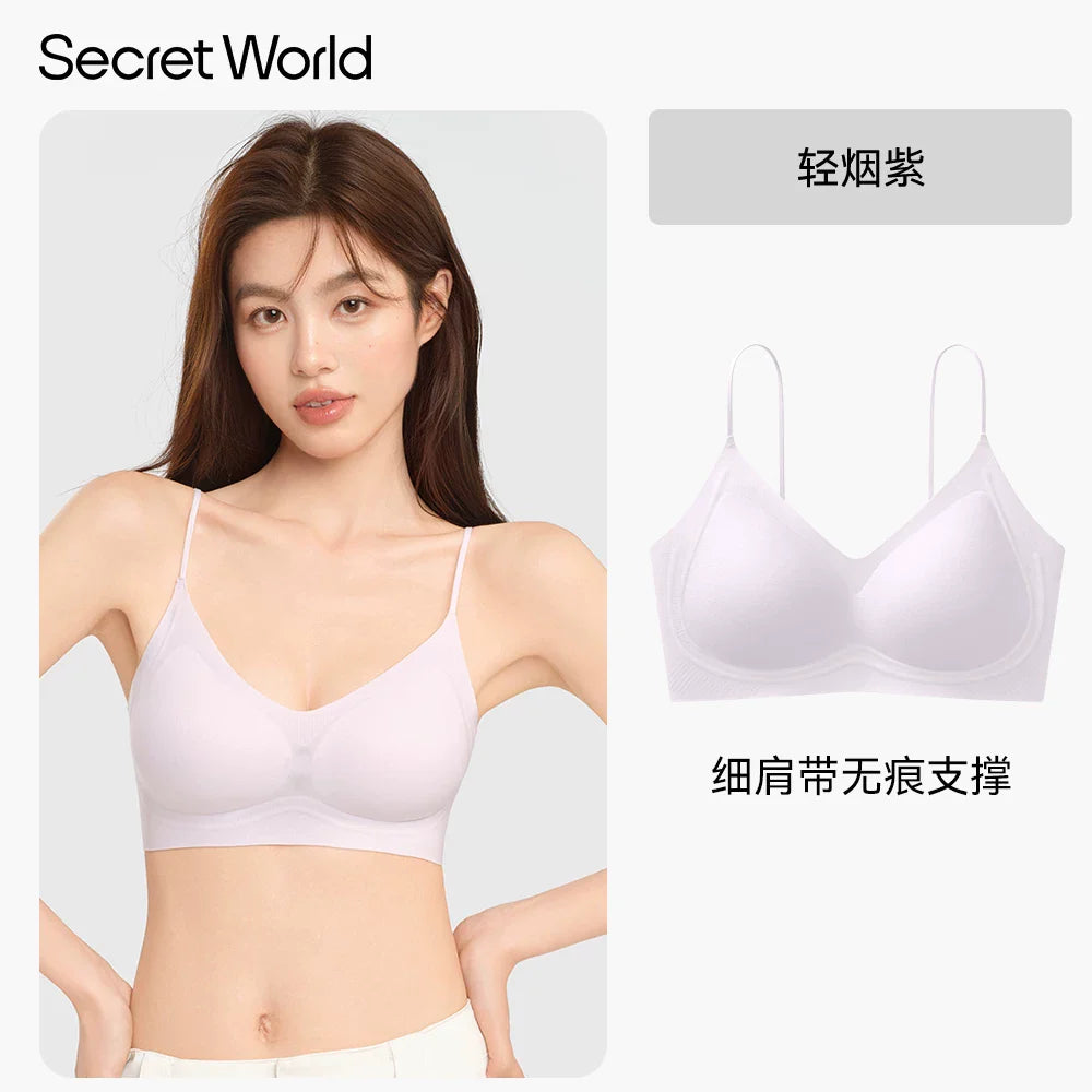 Secret World Traceless Gathering Skinny Strap Bra