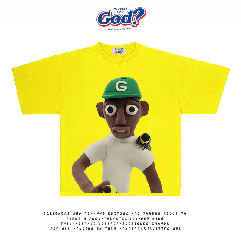 GOODGOD Green Hat Boy Printed Casual T-Shirt