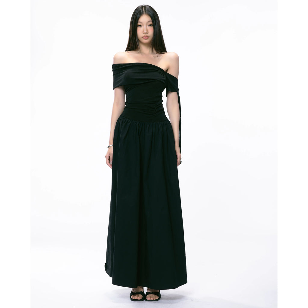 WTIHMIN Slanted Shoulder Strap Off-the-shoulder Dress