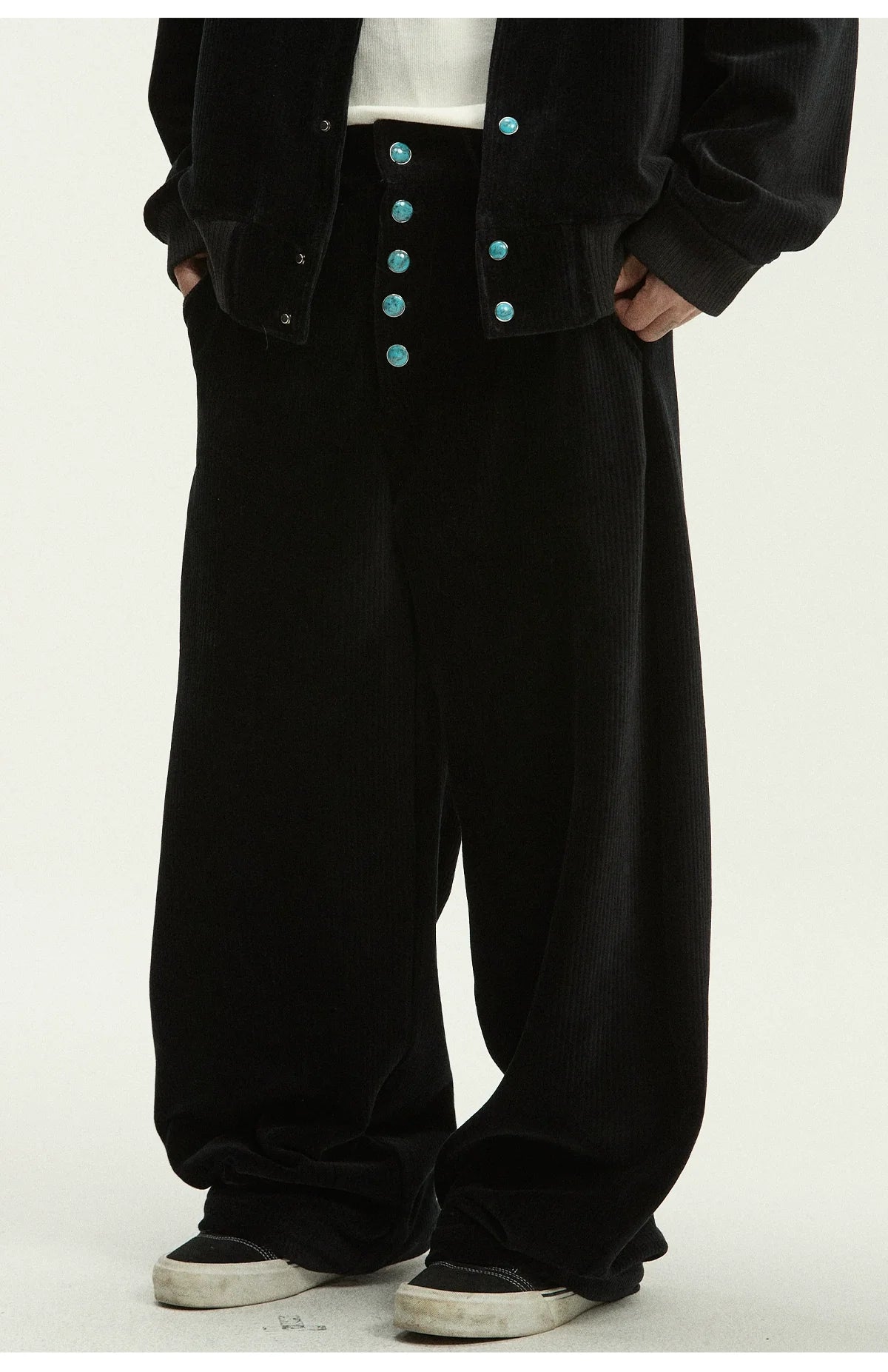 CoosRetro Corduroy Back Pocket Embroidered Casual Scimitar Pants