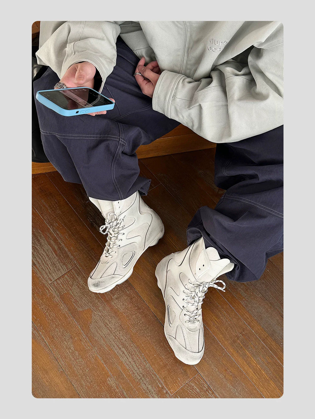 HANQIAORJI High-top German Training Shoes White Splicing Boxing Boots