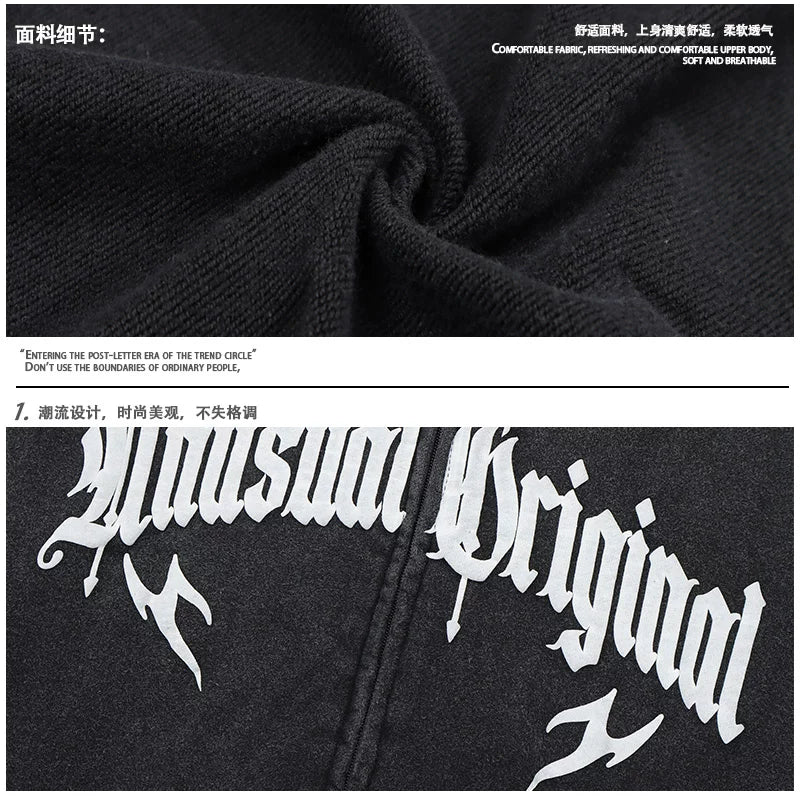 Autumn Vintage Gothic Letter Cardigan Hooded Sweatshirt