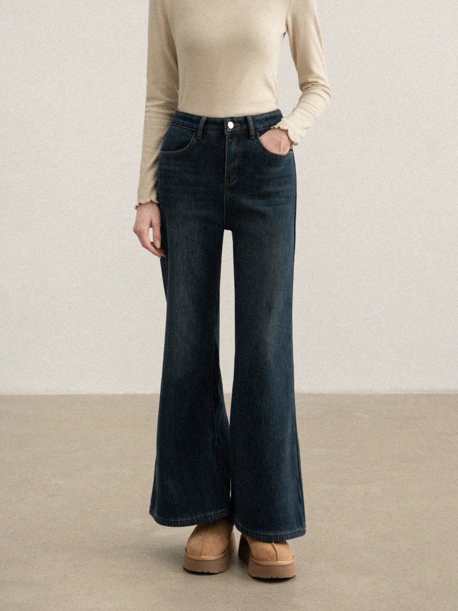 cantonstory High Waist Slim Velvet Jeans