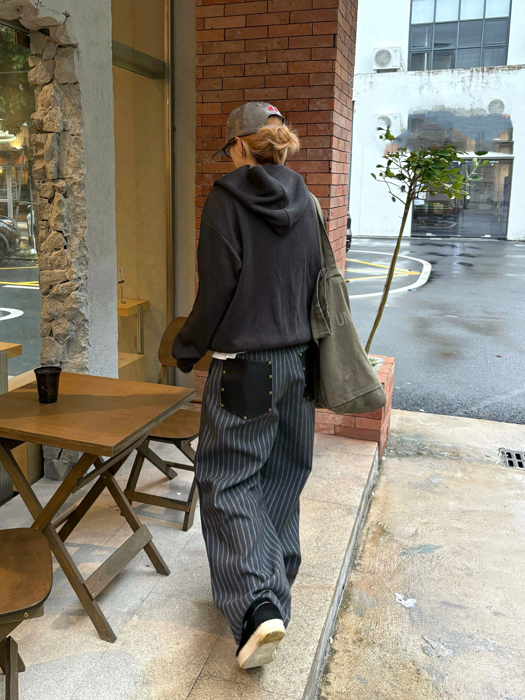 CENSMADE Wool Blend A-Line Wide-Leg Trousers