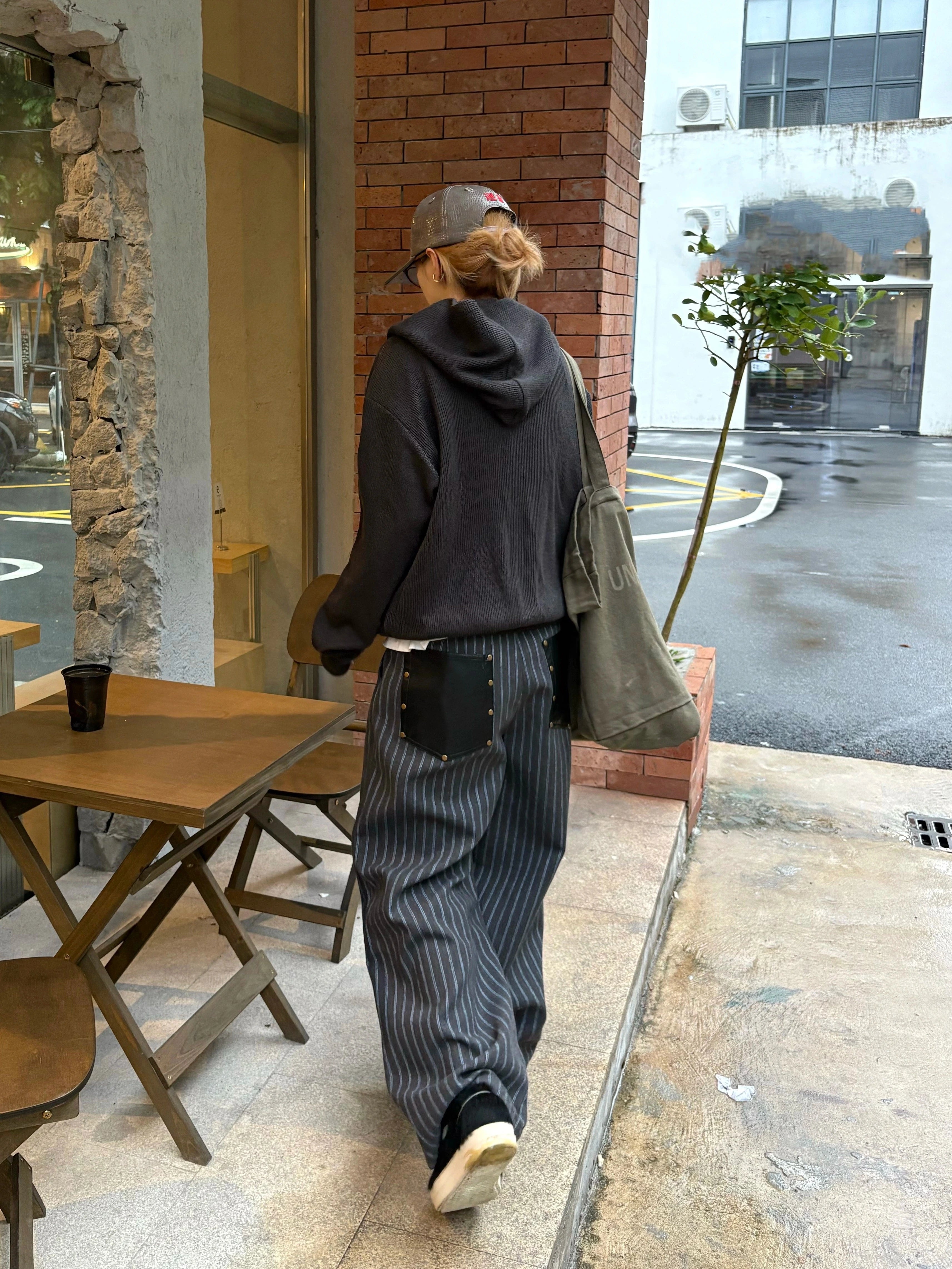 CENSMADE Wool Blend A-Line Wide-Leg Trousers