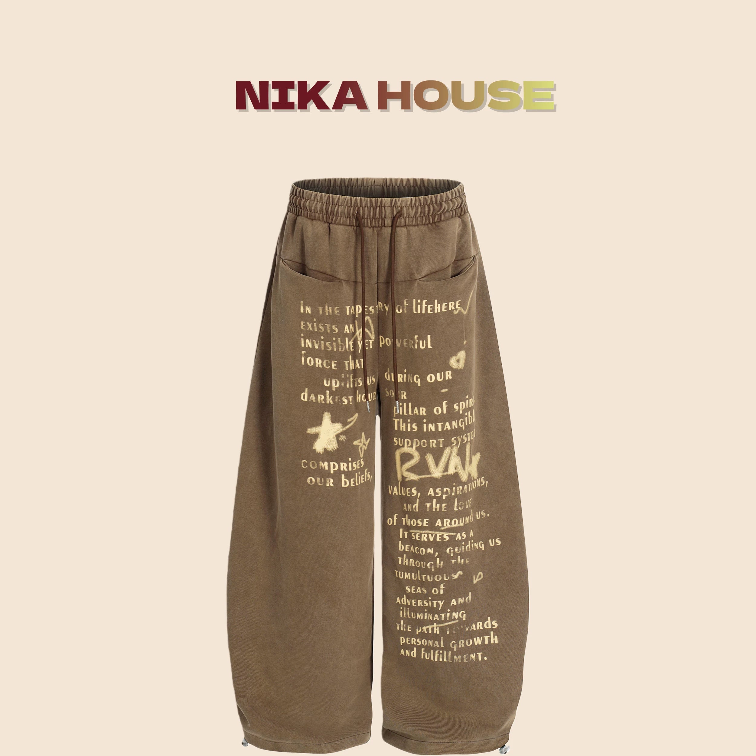 NIKAHOUSE Solid Color Loose Wide Leg Drawstring Pants