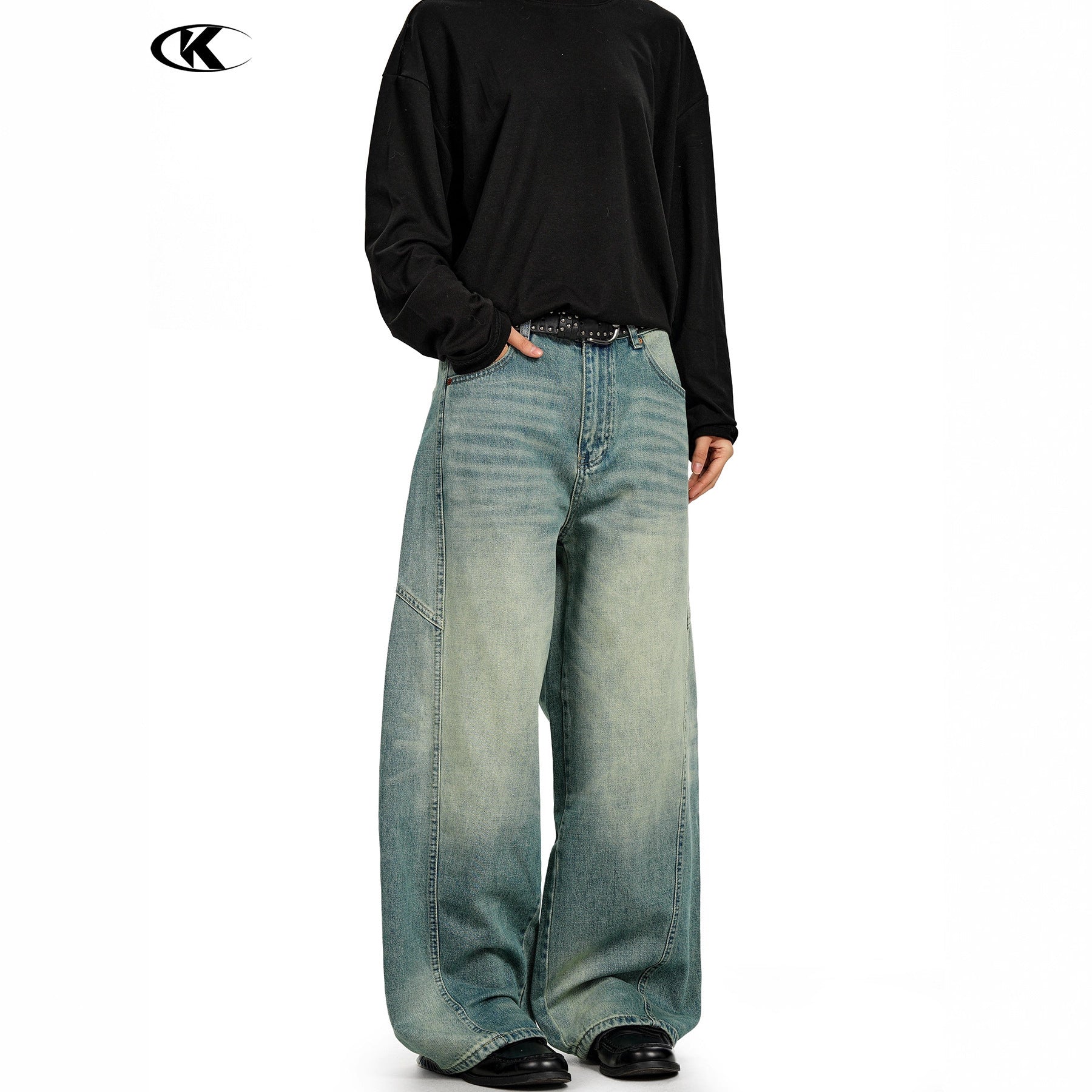 11KN Casual Loose Silhouette Wide-leg Floor Pants