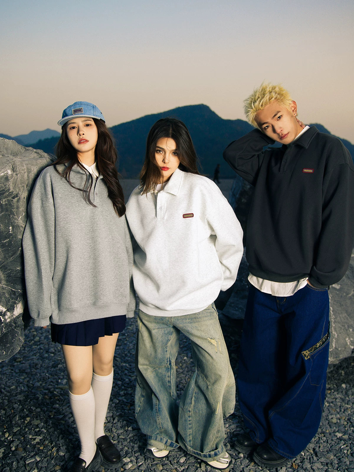 SOSTINE Polo Collar Pure Lapel Long Sleeve Top