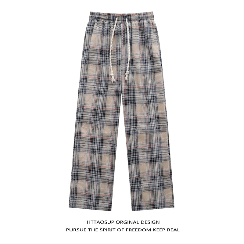 HTTAOSUP Retro Plaid Wide-Leg Pants