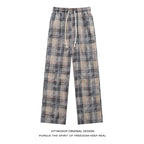 HTTAOSUP Retro Plaid Wide-Leg Pants