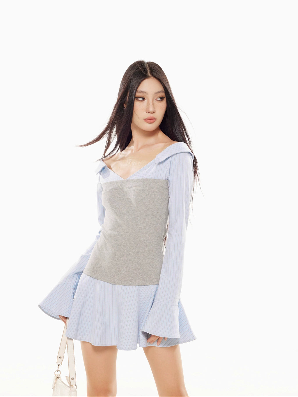 Zero Stripe Splicing V-Neck Slim Fit Dress