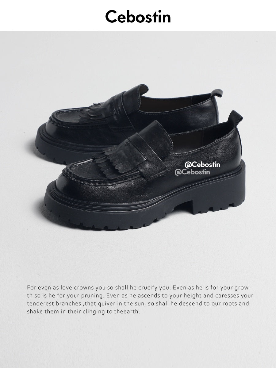 Cebostin Heightened Version Thick-soled One-pedal Small Leather Shoes