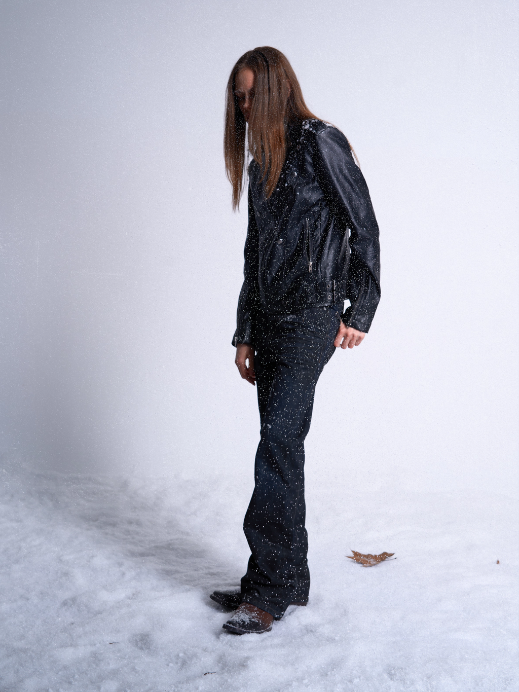 noEmosen Waxed Gradient Pleated Micro-Flared Jeans