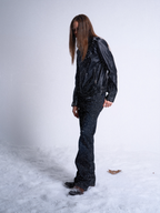 noEmosen Waxed Gradient Pleated Micro-Flared Jeans