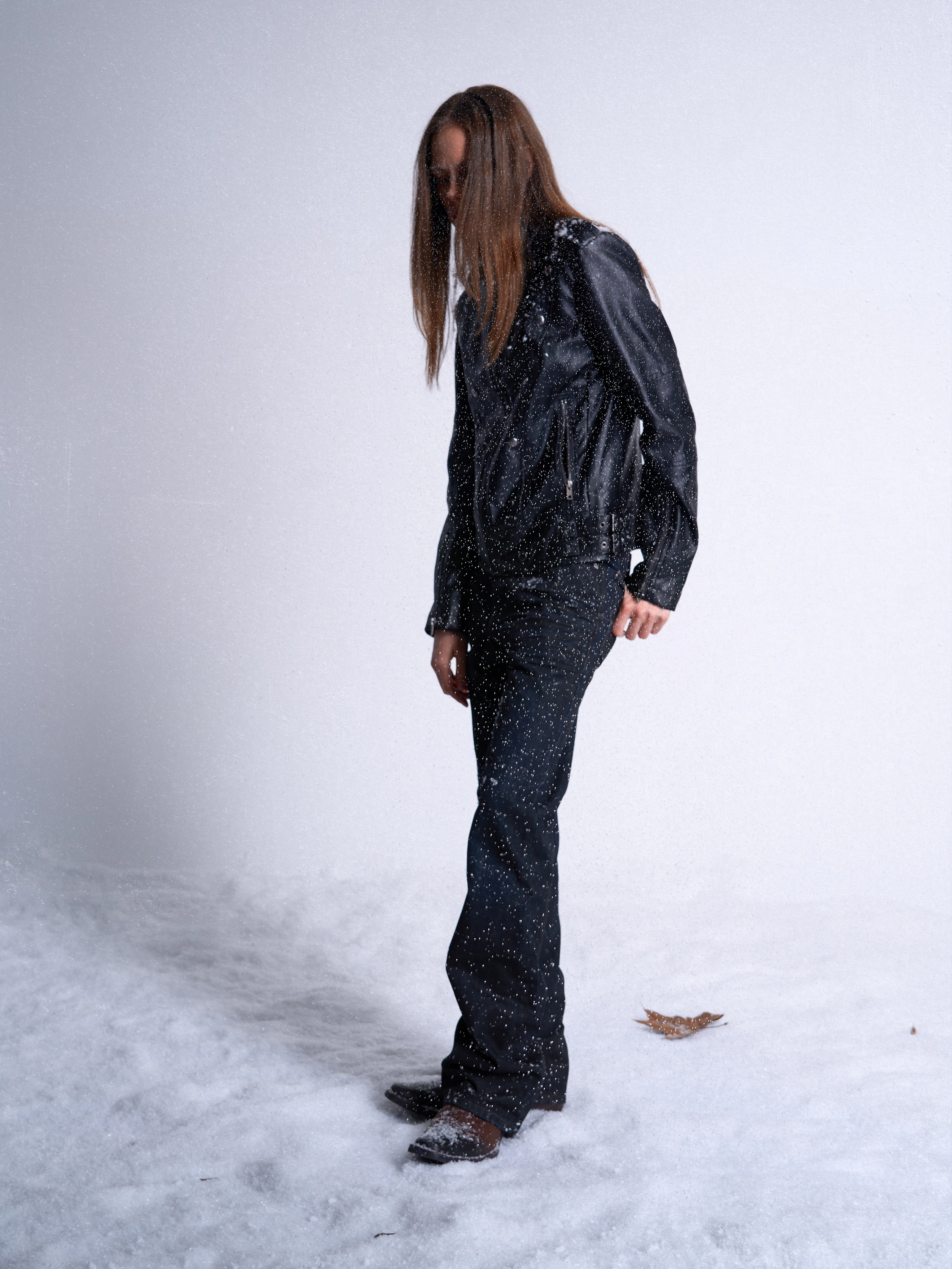 noEmosen Waxed Gradient Pleated Micro-Flared Jeans