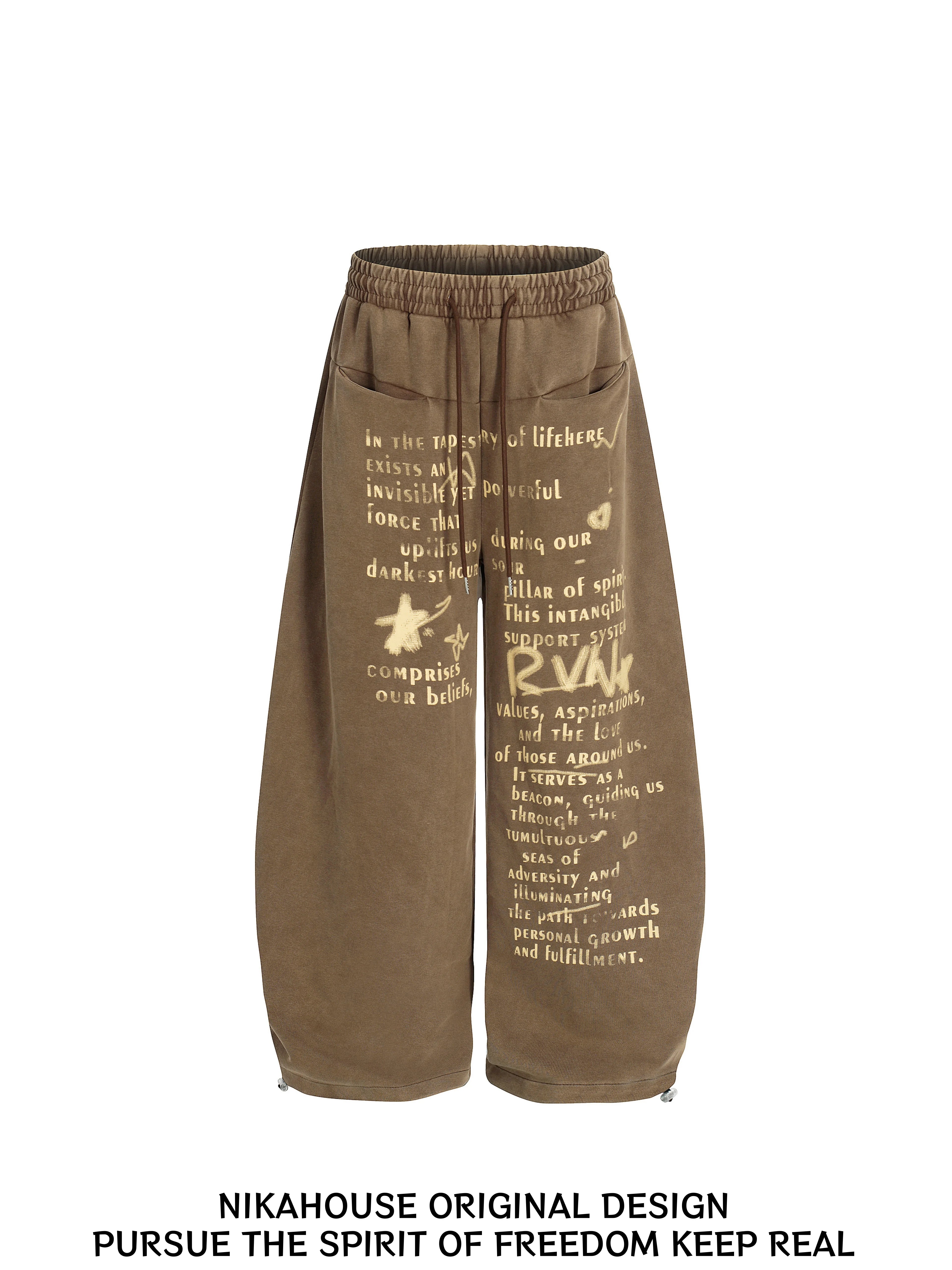 NIKAHOUSE Solid Color Loose Wide Leg Drawstring Pants