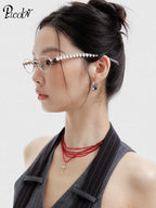 PLCOIN Silver GM Oval Metal Love Glasses Anti-Blue Light Myopia