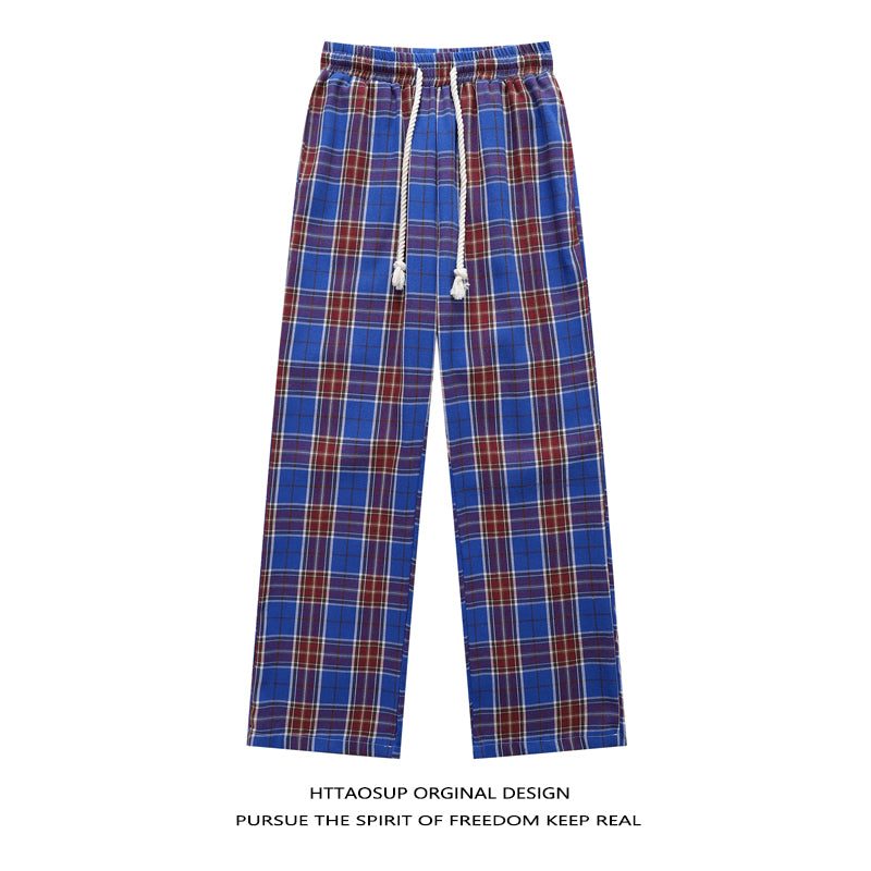 HTTAOSUP Retro Plaid Wide-Leg Pants