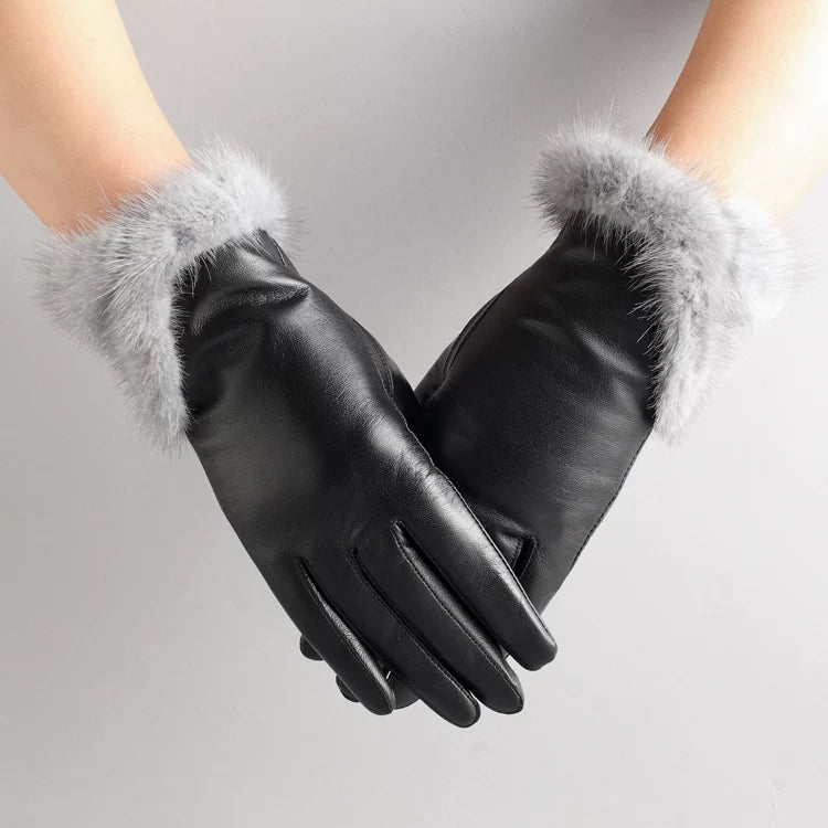 St. John's Goatskin Mink Fur Touch Screen Gloves