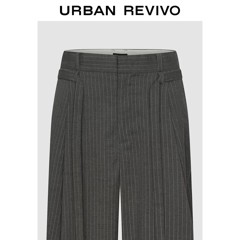 Urban Revivo Striped Pleated Lace Up Wide Leg Pants