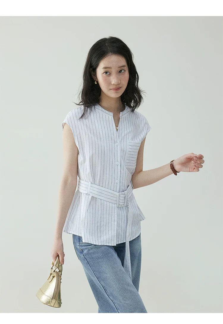 VOOE Temperament Pure Cotton Thin Belt Shirt