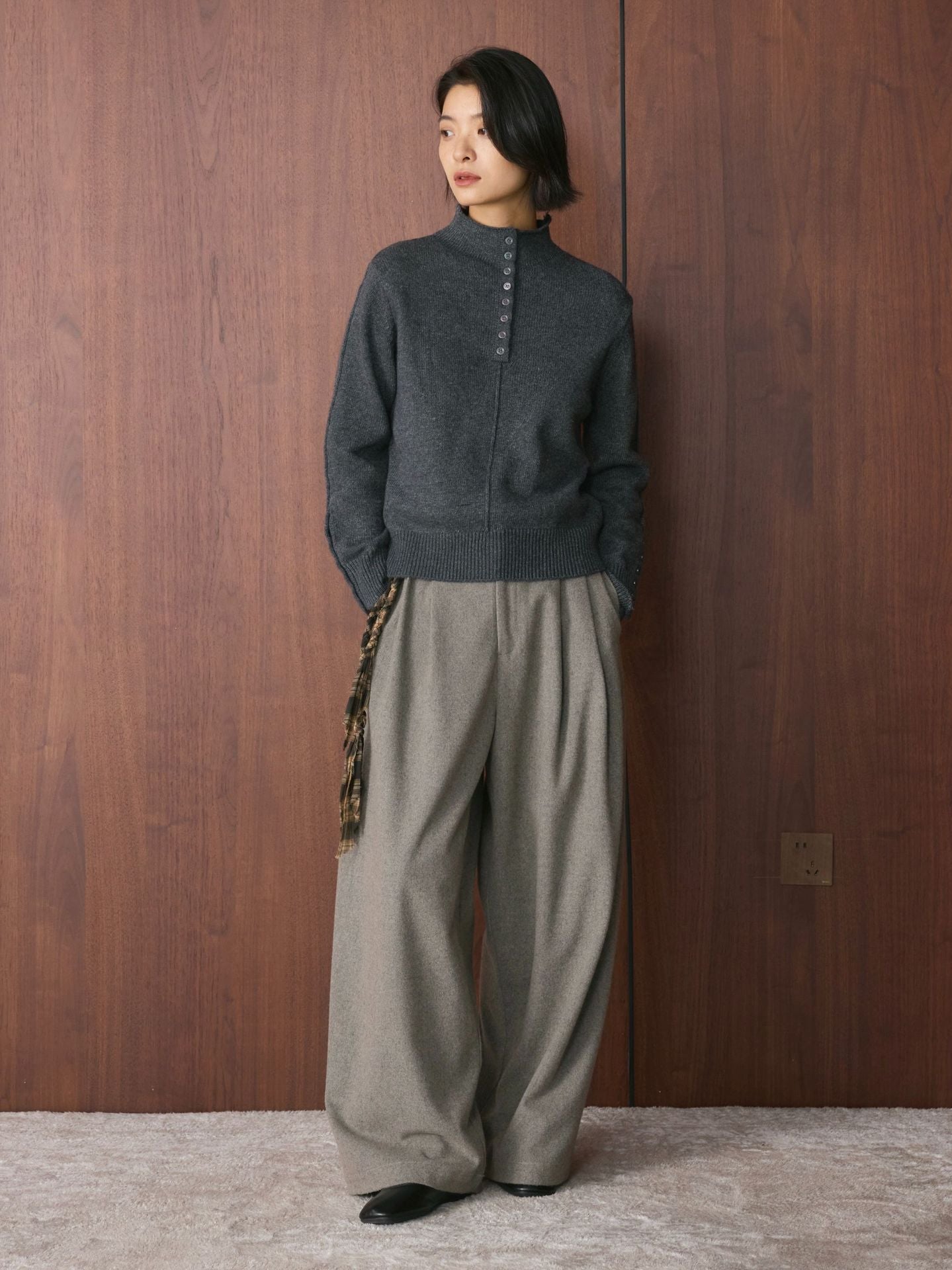 Louvre Winter Korean Style Half Turtleneck Multi-Button Knit Sweater